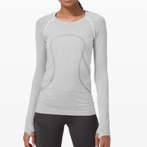 Lululemon Run Swiftly Tech Long Sleeve Crew Shirt Tempo Stripe White Black  4